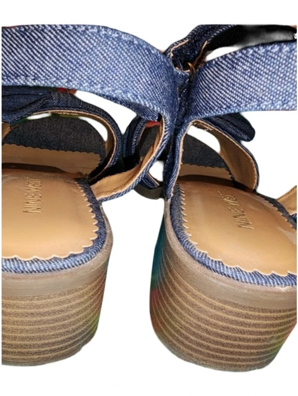 NINE WEST Keirah Denim Bow Sandals Big Girls Size 6 Blue Block Heel